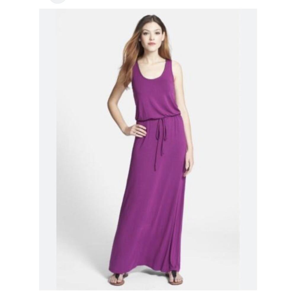 CASLON Womens Purple and Gray Striped Maxi Dress Long‎ Size Small Tie Waist